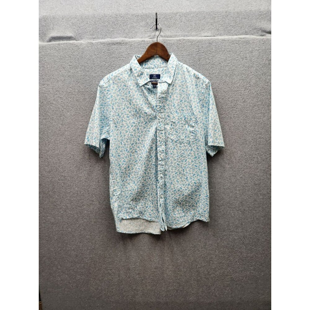 George Mens Classic Fit Short Sleeve Shirt With Blue Nautical Print